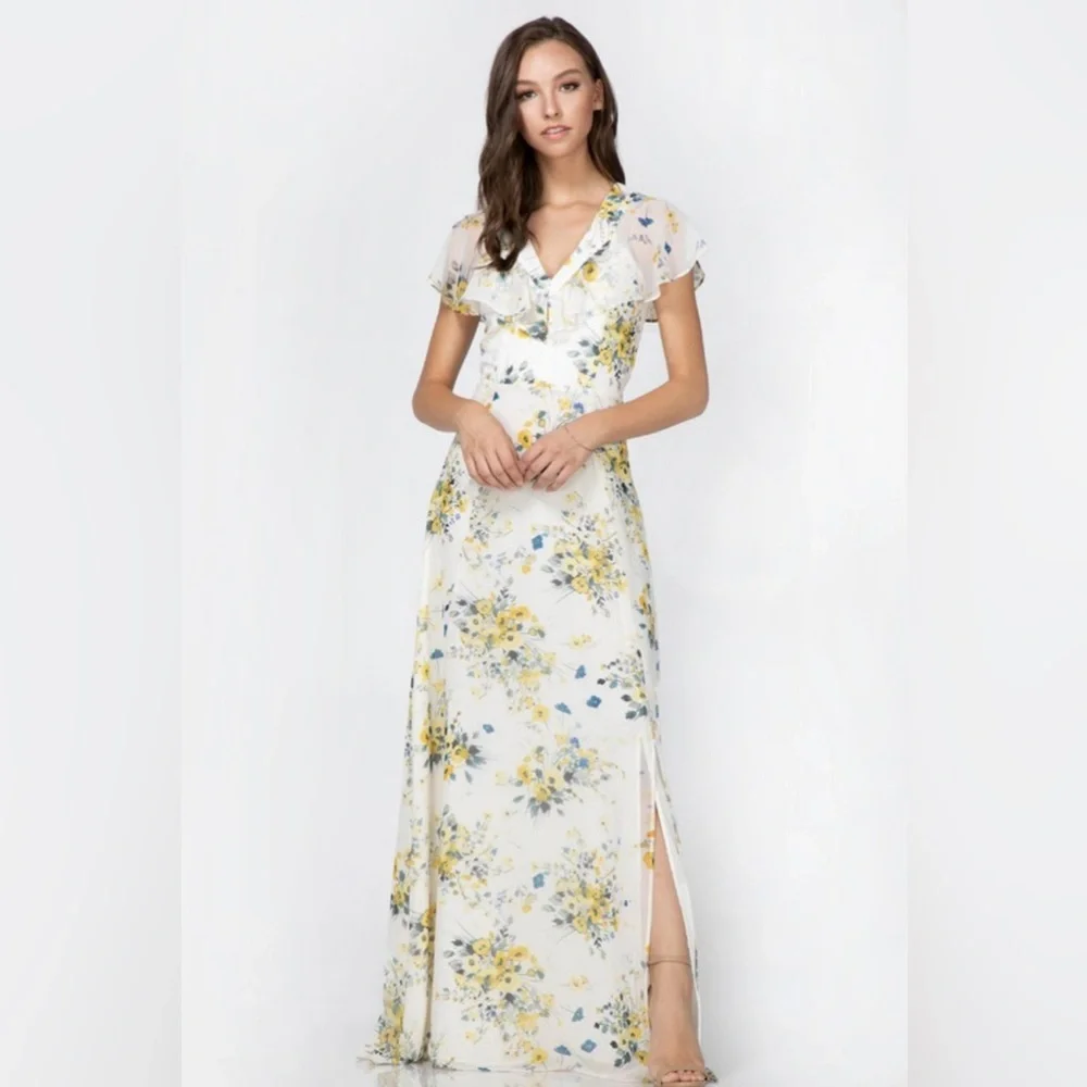 Adelyn Rae Liana Ivory Floral Ruffle Maxi Dress - Picture 3 of 4